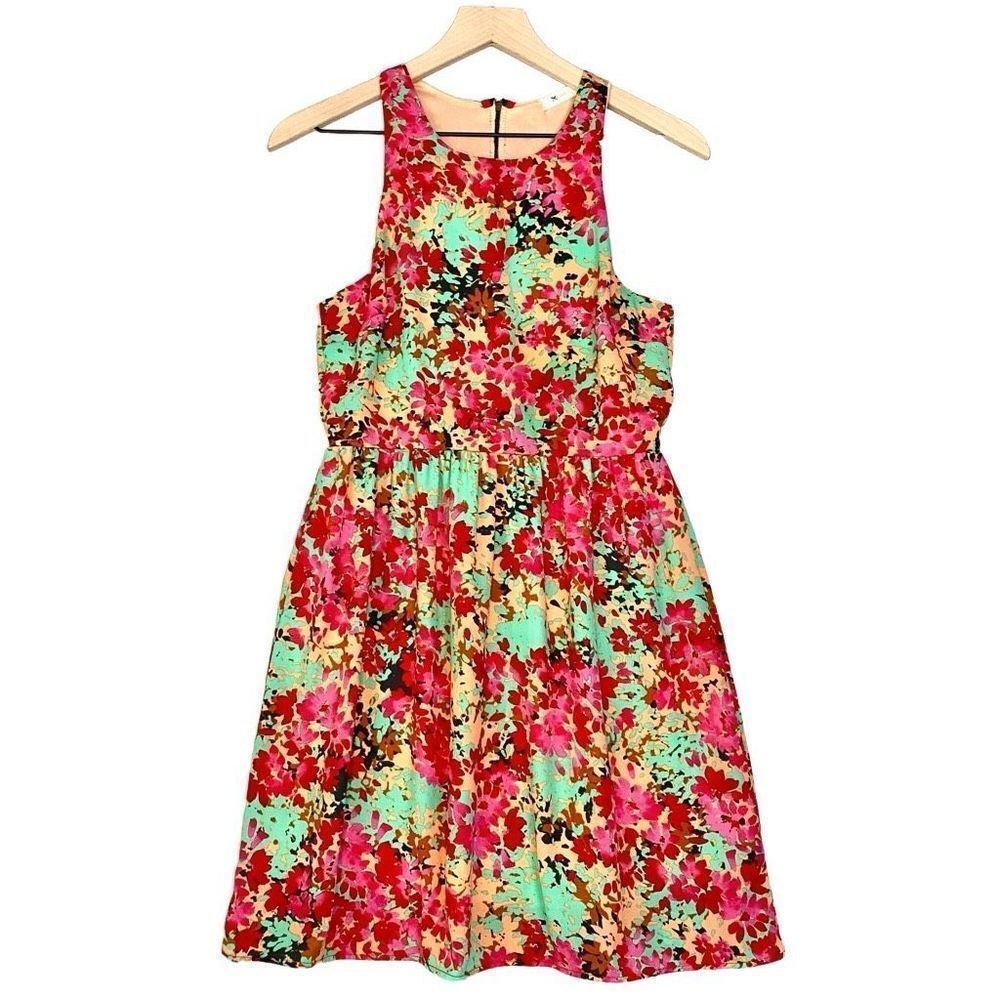 Anthropologie Everl Sleeveless Exposed Zipper Racerback Floral Mini Dress Size S